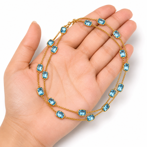 Proveedor Mayorista de Conjunto de Collar y Pendientes de Lujo de Latón Sólido con Topacio Azul Natural, Diseño para Enamorados, Cadena de Eslabones - Product Image 4