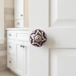 Traditional <b>Ceramic</b>/Stainless Steel Cabinet <b>Knob</b> Purple White Floral Design for Bathroom Kitchen Outdoor Home Office Hotel - Product Image 1