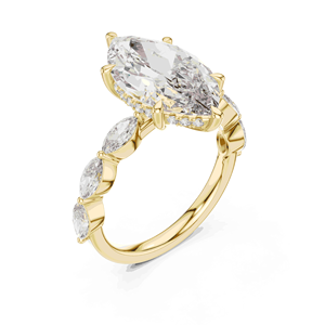 Anillo con halo oculto de diamantes cultivados en laboratorio, color EF, 4.00 quilates en total, con piedras laterales de 0.73 quilates en total, en oro macizo de 10K, 14K o 18K, unisex, para propuesta de matrimonio. - Product Image 2