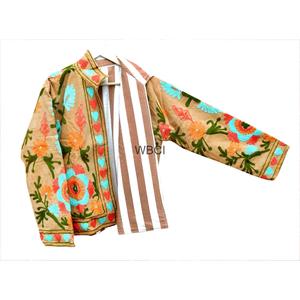Classy Embroidered <b>Quilted</b> Women <b>Jacket</b> Mandarin Collar Floral <b>Pattern</b> Lightweight Corduroy Coat for Autumn Winter - Product Image 2