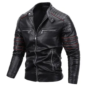 Chaqueta de Cuero PU para Hombre, Chaqueta de Invierno con Patrón Grueso, Chaqueta Formal de Motociclista con Cierre de Cremallera, para Verano - Product Image 4