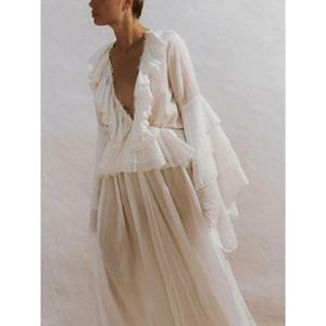 Vestido Maxi Bohemio con Volantes para Mujer, Cuello en V Profundo, Manga Larga, Estilo Fluido, para Vacaciones o Resort - Product Image 5