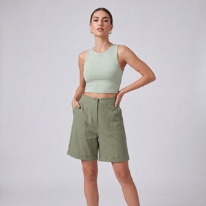 Shorts de Cintura Media para Mujer, Color Sólido, Estilo Casual, Transpirables, Ecológicos, de Secado Rápido, Algodón y Elastano, Cintura Elástica, Corte Regular - Product Image 3