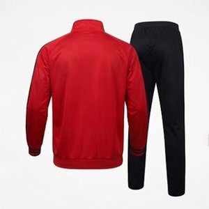 Custom Men's Red Track Jacket And Black Jogger Pant Set Solid Color Sporty Autumn Wear Knitted Polyester Breathable Stand Collar - Product Image 2