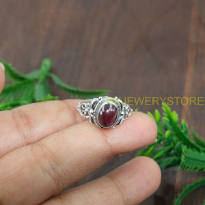 Natural Red <b>Garnet</b> Cabochon <b>Ring</b> 925 Sterling <b>Silver</b> Handmade Vintage Boho Statement <b>Ring</b> Women Jewelry for Christmas gift her - Product Image 3
