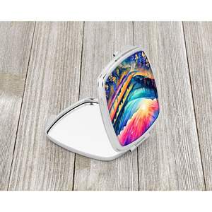 Colorful Annual Larkspur Compact <b>Makeup</b> <b>Mirror</b> Portable Folding Handheld Design <b>Travel</b> Decorative Gift for Women and Girls - Product Image 2