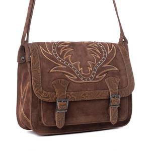 Nuevo Bolso de Mano de Moda para Mujer, Diseño Vintage, en Cuero Genuino con Grabado Western, Cierre de Cremallera, en Gamuza - Product Image 2