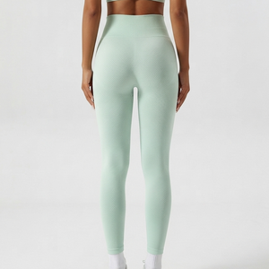 Leggings de yoga sans couture taille haute OEM, vert menthe uni, longueur intégrale, extensibles dans quatre directions, taille élastique, pantalon de sport pour femme - Product Image 6