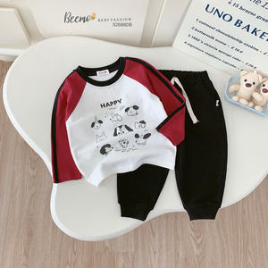 Ensembles de vêtements pour bébés garçons en coton de qualité supérieure, combinaison à manches longues avec motif uni, vêtements de maison confortables pour tout-petits - Product Image 1