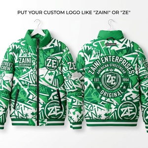 Chaqueta Acolchada Premium de 220 GSM, Exterior de Algodón, Camuflaje Verde y Blanco, Capucha Larga, Cierre Frontal Personalizado, Impermeable, Resistente al Viento, Estilo Urbano - Product Image 1