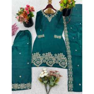 Conjunto de Traje de Fiesta para Mujer con Bordado de Lentejuelas, Top, Pantalón y Dupatta - Product Image 4