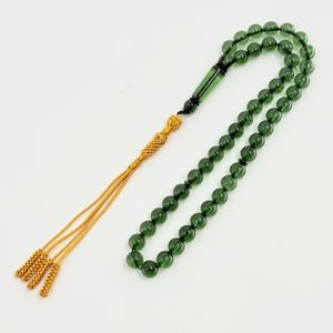 Rosario Musulmán Hecho a Mano, Ovalado, Acrílico, Lavable, Verde, 33 Cuentas, Tasbih, Misbaha, Subha con Borla Dorada - Product Image 3