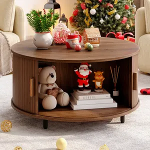 Modern Light Luxury Solid Wood Round <b>Coffee</b> <b>Table</b> With Curved Wood Design For Hotel Living Room Apartment Home Lounge - Product Image 1