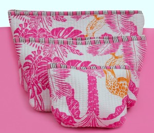 Eco-Friendly Quilted Cotton Cosmetic Bag Set Floral Design Portable <b>Makeup</b> Pouch Travel Toiletry Organizer Zipper Storage Bags - Product Image 3