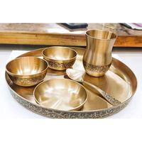 Service de table traditionnel en bronze Kansa pour la cuisine ayurvédique, ensemble complet Thali avec bols, verres et cuillères