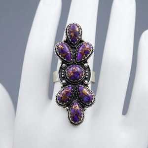 Anillo de Plata de Ley 925 con Turquesa Cobre Púrpura Natural, Anillo de Diseño Vintage con Racimo, Venta al por Mayor, Hecho a Mano, Estilo Suroeste - Product Image 2