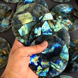 Posavasos Redondos de Labradorita Azul Natural, Posavasos de Piedra Pulida Únicos, Perfectos para Mesas de Café, Elegantes y Duraderos - Product Image 1