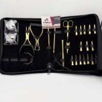 Kit d'outils professionnels et confortables pour extensions capillaires en acier inoxydable doré au plasma, pinces à mèches, micro-anneaux de coiffure, ciseaux à boucles
