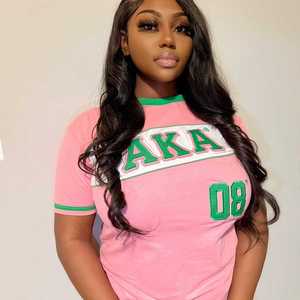 T-shirt rose AKA pour femme, broderie lettres grecques, col rond athlétique, qualité supérieure - Product Image 3