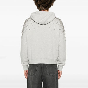 Sweat à capuche personnalisé pour hommes avec logo du fabricant, en coton bouclette épais, avec strass, impression DTG, coupe courte - Product Image 2