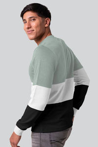 Nouvel Arrivage – Sweat-shirt Homme à Col Rond avec Blocs de Couleurs, Qualité Supérieure, Vert Pomme, 100% Coton Mélangé pour l'Automne - Product Image 2