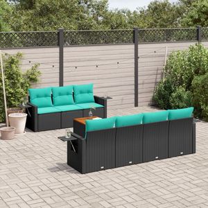 Juego de sofás de patio de ratán sintético negro de 8 piezas con cojines, sofás de jardín - Product Image 1