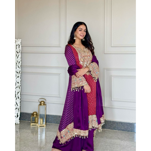 Aarohi Designer Women's Purple Party Wear Top Plazzo Dupatta Set para un aspecto elegante - Product Image 6