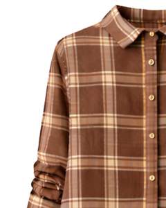 Robe chemise marron à carreaux personnalisée pour femme, manches longues, boutonnée, mi-longue, coupe décontractée, en coton tissé avec poches avant, pour usage quotidien - Product Image 4