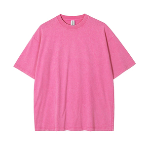 T-shirt en coton uni surdimensionné pour homme, col rond, manches courtes, coupe décontractée, tissé, effet délavé - Product Image 5