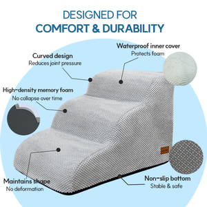 [AllmioPet] Modern High Bed Joint Support <b>Dog</b> Stairs 5 <b>Step</b> Gray Memory Foam Non Slip Indoor <b>Dog</b> <b>Steps</b> - Product Image 4