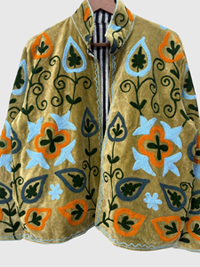 Veste à col mandarin en velours brodée à la main avec des motifs floraux, manches longues, taille plus, vêtements d'hiver pour adultes, style blouson - Product Image 2