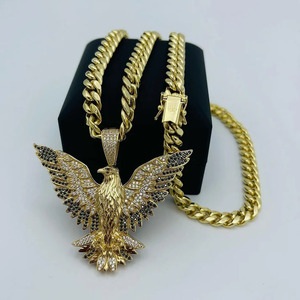 Pendentif Aigle avec Strass en Cristal de Laboratoire, Argent 925 Plaqué Rhodium et Or, Breloque Unisexe Hip Hop pour Usage Quotidien - Product Image 1