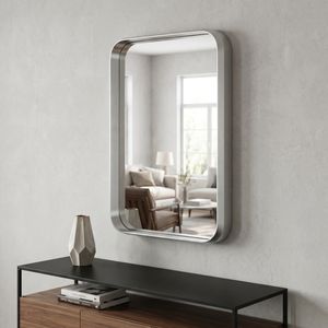 Miroir de salle de bain rectangulaire 24x32 pouces avec cadre argenté profond, à fixer au mur - Product Image 3