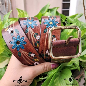 เข็มขัดหนังสลักลายดอกไม้สำหรับงานแฮนด์เมดสินค้ามาใหม่เข็มขัดแกะสลักด้วยมือมีสไตล์ - Product Image 1