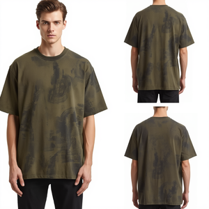 T-shirt en coton surdimensionné pour homme, de qualité supérieure, couleur olive, effet délavé, avec motif graphique, vêtement décontracté et tendance, poids lourd, qualité premium - Product Image 4
