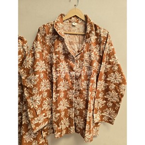 Ensemble de pyjama en coton à imprimé floral pour femmes, manches longues, coupe ample, deux pièces, col rabattu, décontracté - Product Image 4
