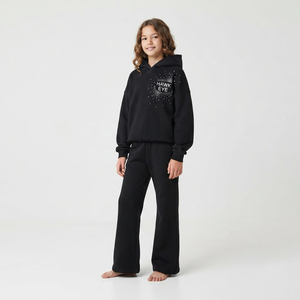 Conjunto deportivo de dos piezas con pedrería para niños, venta al por mayor, sudadera con capucha extragrande de alta calidad, hombros caídos y pantalones deportivos. - Product Image 1