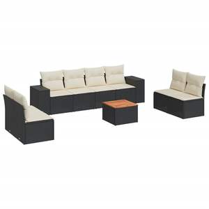 Conjunto de Sofá de Jardín de Ratán Negro y Crema con Cojines de Espuma de Alta Densidad, Muebles de Exterior de Diseño Contemporáneo, Resistentes al Agua y a los Rayos UV - Product Image 2