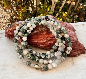 Natural Tree Agate <b>Bracelet</b> White Green Tree Agate <b>Beaded</b> <b>Bracelet</b> For Healing Reiki Energy Jewelry Wholesale 8mm - Product Image 6