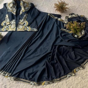 VASTRA COTTAGE Set Lehenga Saree Ricamato alla Francese con Top Blusa Koti Completamente Cucito, Abbigliamento da Festa per Donne - Product Image 6
