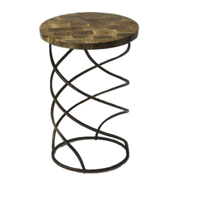 Round Coffee <b>Table</b> For Living Room Decor Vintage Wood Top <b>Black</b> Metal Frame <b>Side</b> <b>Tables</b> - Product Image 1