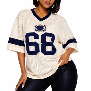 Maillot de football américain respirant en maille pour femme, col en V, coupe oversize, en polyester, haut de sport décontracté, impression numérique, personnalisation disponible - Product Image 1