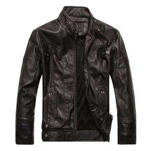 Veste de motard en cuir véritable pour homme, couleur café foncé, style moto tendance - Product Image 5