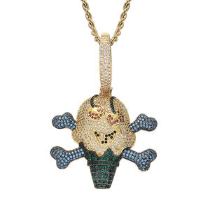Pendentif Crâne de Dessin Animé Glace Plaqué Or 22K Micro-Incrustation Strass Bijoux Hiphop Unisexe à Porter au Quotidien - Product Image 5