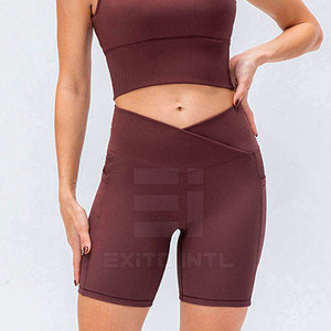 OEM Custom Logo Breathable Women Yoga Shorts High Waisted Elastic Waist Spandex/Nylon Seamless <b>Push</b> up - Product Image 4