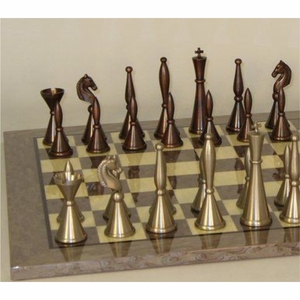 Ensemble de pièces d'échecs en métal moderne de luxe |   Pions d'échecs professionnels en laiton antique lestés |   Jeu d'échecs décoratif en métal haut de gamme uniquement - Product Image 1