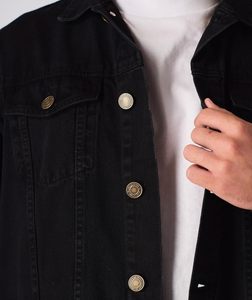 Veste en jean à capuche, col montant, patchwork, streetwear - Product Image 1