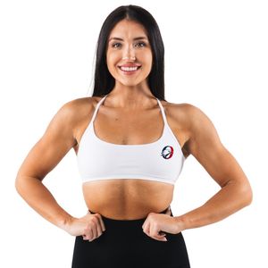 Sujetador deportivo ligero blanco para mujer con espalda cruzada, de alto rendimiento, que absorbe la humedad, para entrenamiento, yoga, gimnasio, running y fitness. - Product Image 1