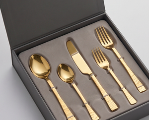 Gold Plated Metal Flatware Set With Hammered Handle Modern Design For Wedding Dining Kitchen Home Restaurant Use - Product Image 5