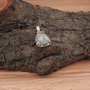 Collier vintage en argent sterling 925 plaqué platine avec pierre de naissance de mars, aquamarine naturelle, pierre précieuse bleue, barre fine, unisexe - Product Image 2